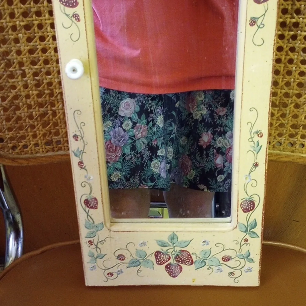 Hand-painted Strawberry Mirror, Eileen Cantillon. Yellow Red Green